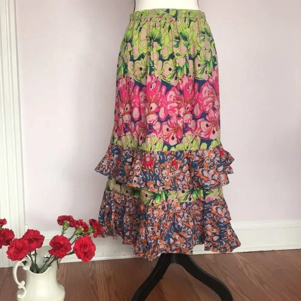 Anthropologie Roopa Pemmaraju Villa Tiered Midi Skirt. Size S